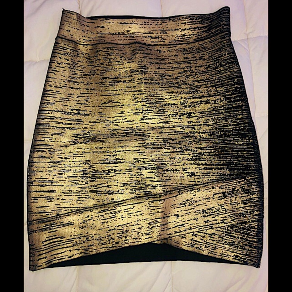 BCBG “Silvie” Gold Combo Bandage Skirt